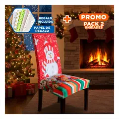 GENERICO - Pack2 Funda de Silla para Navidad con Escena de Muñeco de Nieve Set 6 Rojo Y+Papel Regalo