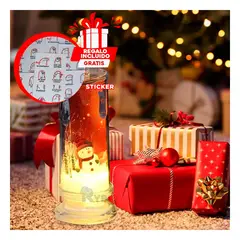 ANIMALIA - Vela con Luz Led Muñeco de Nieve Bota Roja 18cm Transparente Y+Regalo Sticker