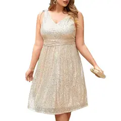 GENERICO - Vestido de lentejuelas Dorado Talla Grande - Vestido Adelia