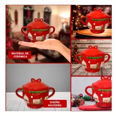 SKYBLOO - Misky Navideña Decorativa con Mama Noela Muñeco de Nieve y Papanoel para Chocolate 4LT