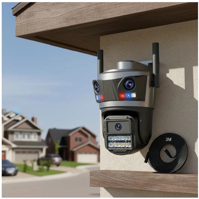 Cámara De Seguridad Wifi Exterior Tres Lentes Alarma Seguimiento Automático Audio Bidireccional