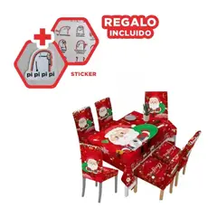 ANIMALIA - Juego de Mantel Navideño con Papa Noel con Regalo Verde Rojo Y+Regalo Sticker