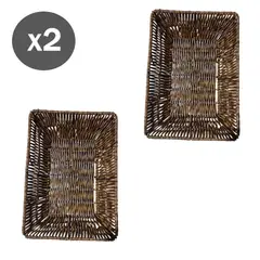 GENERICO - Pack x2 Paneras Rectangular de Plástico Tipo Mimbre