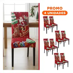 SKYBLOO - Pack4 Funda Navideña para Silla con Escena de Papa Noel y Carroaje Set 2