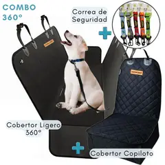 GENERICO - COMBO 360° Cobertor Ligero de Auto + Cobertor COPILOTO + Cinturón de Seguridad para Mascotas