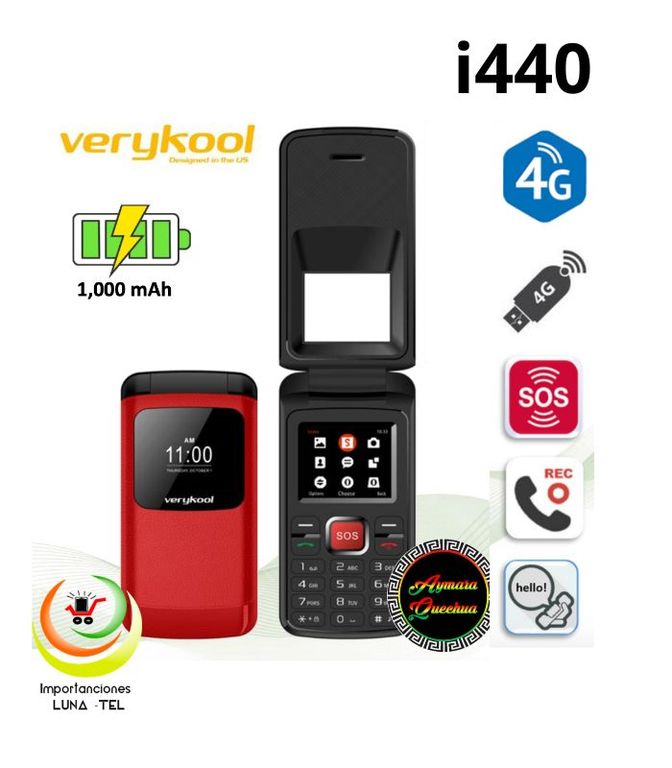 CELULAR BASICO i440 FLIP 4G TAPA DUAL SIM -ROJO