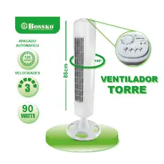 BOSSKO - Ventilador de Torre Silencioso 90W BK-8228VT Blanco