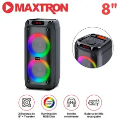 MAXTRON - Torre de Sonido Mx 800 Zenith 02 Bocinas 8 pulgadas Función DSP LED Disk