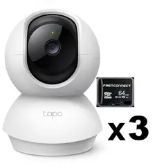 TP LINK - KIT DE 3 CÁMARAS DE VIDEOVIGILANCIA INTELIGENTE TP-LINK TAPO C210 + MICROSD 64 GB
