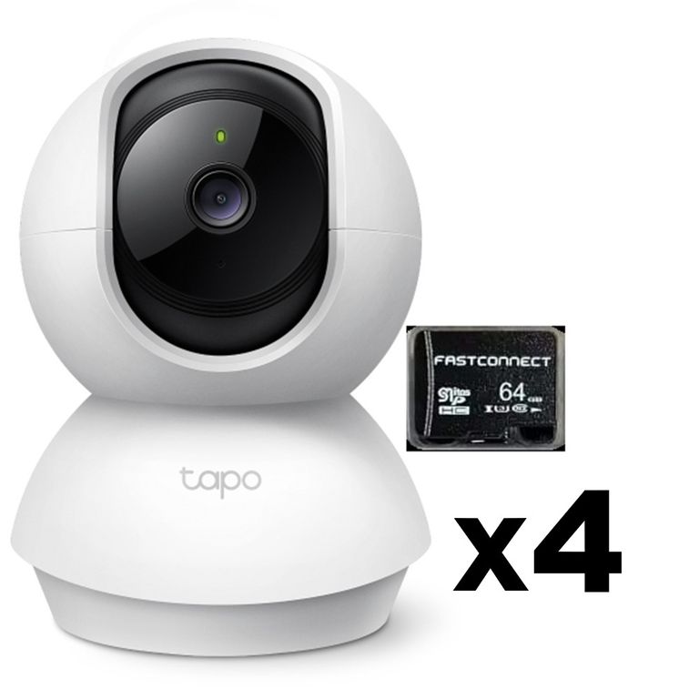 KIT DE 4 CÁMARAS DE VIDEOVIGILANCIA INTELIGENTE TP-LINK TAPO C210 + MICROSD 64 GB