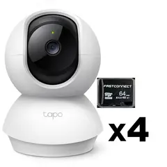 TP LINK - KIT DE 4 CÁMARAS DE VIDEOVIGILANCIA INTELIGENTE TP-LINK TAPO C210 + MICROSD 64 GB