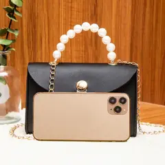 KAST PE - Cartera Casual de cuerina con perlas Mina Negro