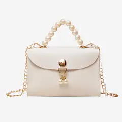 KAST PE - Cartera Casual de cuerina con perlas Mina Blanco