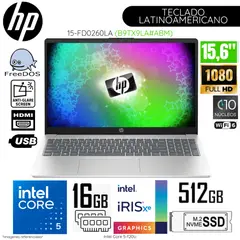 HP - Laptop 15-FD0260LA Intel Core5 - 120U 16GB RAM 512GB SSD 15.6" FHD FreeDos