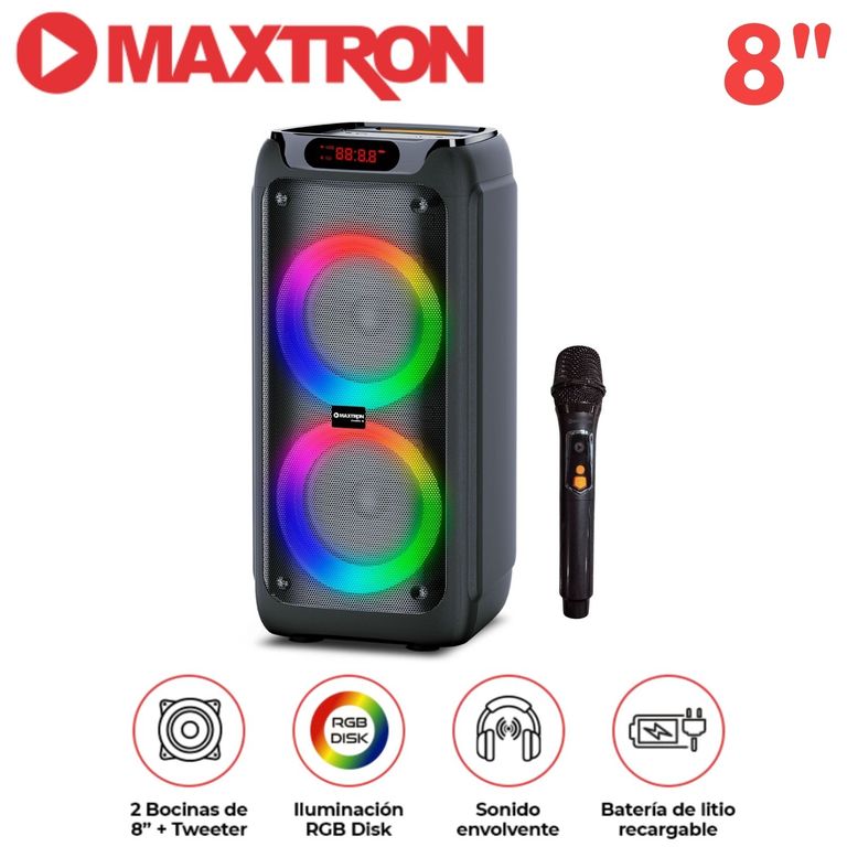 Torre de Sonido Mx 800 Zenith 02 Bocinas 8 pulgadas 01 Micrófono LED Disk