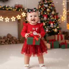 GENERICO - VESTIDO DE NAVIDAD PARA BEBÉ NIÑA - MI PRIMERA NAVIDAD - BODY + TUTU + VINCHA