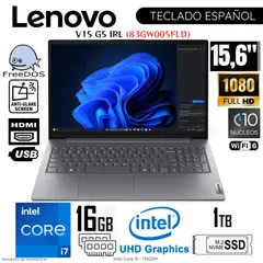 LENOVO - Laptop V15 G5 IRL Intel Core i7-13620H 16GB RAM 1TB SSD 15.6" FHD FreeDos - 83GW005FLD