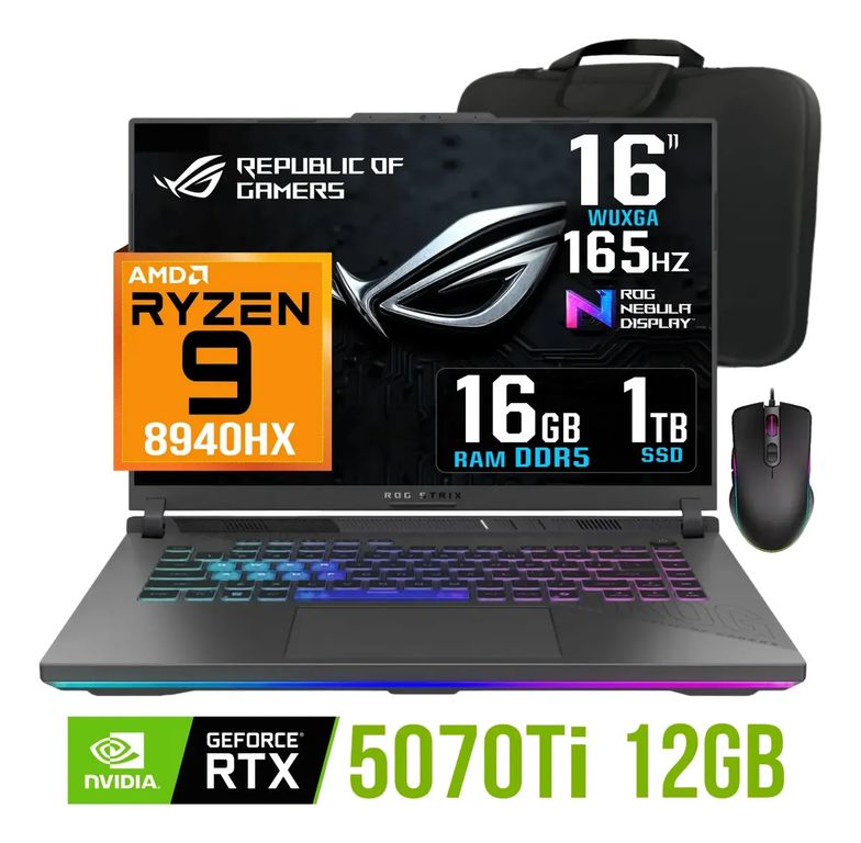 Laptop gamer Rog Strix G16 Ryzen 9-8940HX 1TB SSD 16GB RAM Nvidia RTX5070ti 16 IPS 165Hz