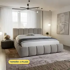 GENERICO - Cama Americana 2 Plazas Modelo Cloud Color gris Tapizado en Tela Chenille Antifluido Acolchado - LMUEBLE