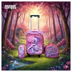 GENERICO - MOCHILA ESCOLAR CON RUEDAS 3 EN 1 MODELO INFANTIL PARA NIÑAS JS