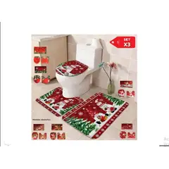 GENERICO - Juego x3 de tapete de baño navideño con estampado para inodoro