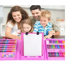 GENERICO - SET DE ARTE ESTUCHE DE COLORES 208 PIEZAS ROSADO