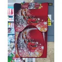 GENERICO - Juego x3 de tapete de baño navideño con estampado para inodoro