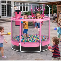 GENERICO - JUEGO TRAMPOLÍN CAMA SALTARINA ELÁSTICA ACCESORIOS Y JUEGOS COMPLETOS INCLUYE PELOTAS ROSADO