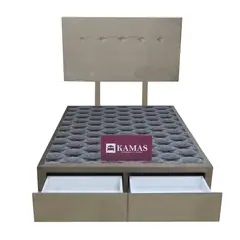 KAMAS - CAMA BOX TARIMA 2 PLAZAS CON 2 CAJONES + CABECERA AEREA CLASICA 2 - BEIGE OSCURO