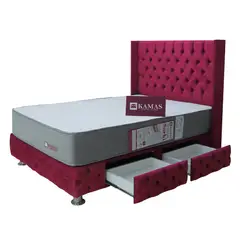 KAMAS - DORMITORIO 2 PLAZAS SARKI + CABECERA PEDESTAL CAPITONEADO - VINO