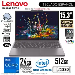 LENOVO - Laptop Ideapad Slim 3 15IRH10 Intel Core i7-13620H 24GB RAM 512GB SSD 15.3" WUXGA FreeDos - 83K100KFLM
