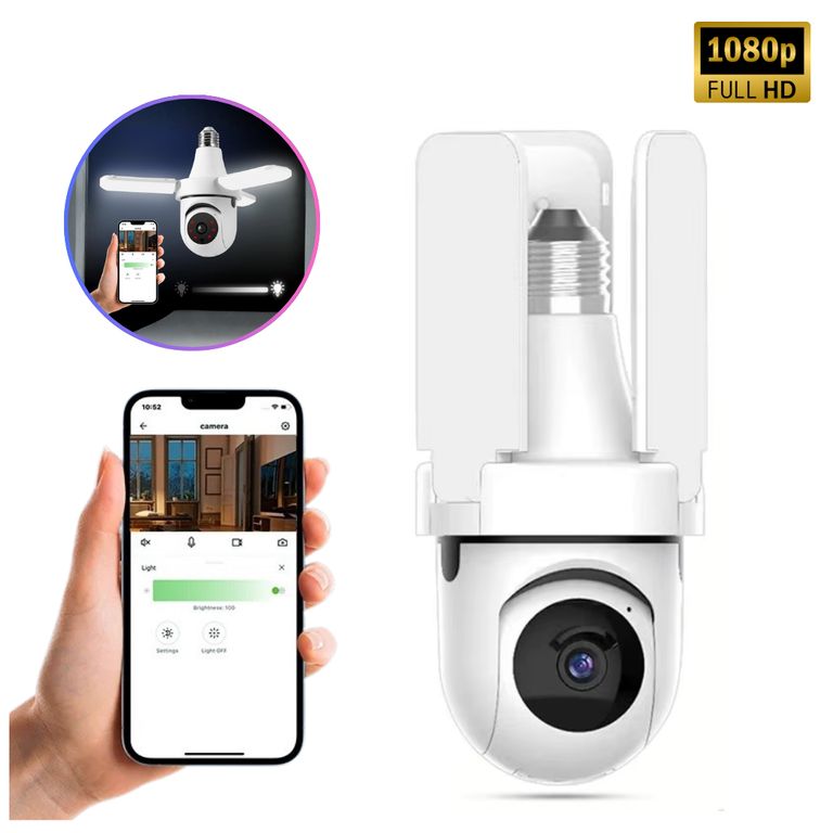 Cámara Seguridad Foco Bombilla WiFi Full HD 1080P con Luz LED Visión Nocturna