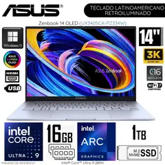 ASUS - Laptop Zenbook 14 UX3405CA-PZ334W Intel Core Ultra 9 -285H 16GB RAM 1TB SSD 14" 3K OLED WIN 11