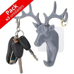 MINARI - Pack x3 Porta Llaves Gancho Colgador de Pared CIERVO GR 434C