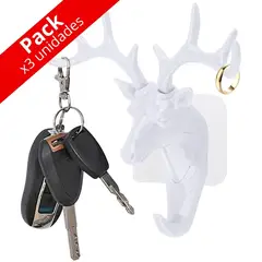 MINARI - Pack x3 Porta Llaves Gancho Colgador de Pared CIERVO BL 434C