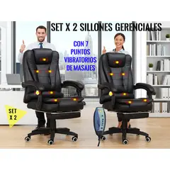 GENERICO - 2 SILLA DE ESCRITORIO 7 MASAJES GIRATORIO SILLÓN OFICINA GERENCIAL ERGONÓMICA RECLINABLE NEGRO
