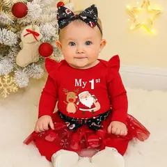 GENERICO - VESTIDO NAVIDEÑO DE BEBÉ NIÑA - MI PRIMERA NAVIDAD - SET DE 3 PIEZAS