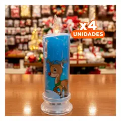 GENERICO - Pack4 Foco de Mesa Navideña con Figura Reno 18cm Transparente Y+Regalo Sticker