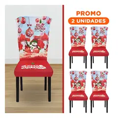 GENERICO - Pack2 Cubresilla Navidad con Muñeco de Nieve y Bolas de Navidad Rojo Set 2