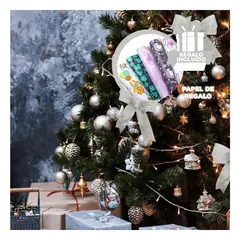 GENERICO - Lazo de Navidad Plateado con Brillo Elegante Y+Papel Regalo