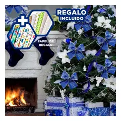 GENERICO - Lazo de Navidad Azul con Brillo Elegante Y+Papel Regalo