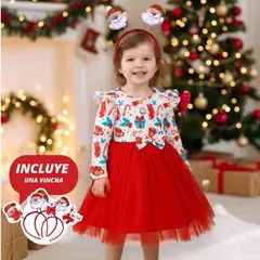 GENERICO - VESTIDO DE NAVIDAD PARA NIÑA - DISEÑO MÁGICA NAVIDAD