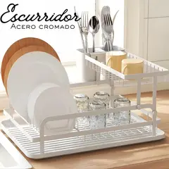 SM - ESCURRIDOR DE PLATOS 2 NIVELES ACERO CROMADO BLANCO