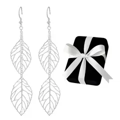 GENERICO - Aretes Largos Hoja Mujer Plata 925 Regalo Mamá Novia