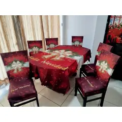 GENERICO - MANTEL NAVIDEÑO + PACK DE 6 FUNDA PARA SILLAS DECORACION NAVIDEÑA