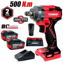 RANKOR - Llave de Impacto Inalambrica 1/2″ RLIW20002 20V 500Nm 2Bat x 4Ah Brushless