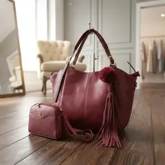 GENERICO - Cartera bolso Hobo Ardilla Roja- 2 Piezas pompom