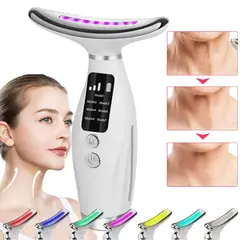 GENERICO - MASAJEADOR FACIAL DISPOSITIVO DE BELLEZA CARA Y CUELLO 5 EN 1 CON LUZ LED Y MASAJE VIBRANTE
