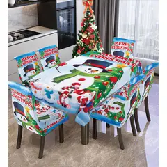 CASATEX - JUEGO DE FUNDAS DE SILLA + MANTEL DE MESA 7 PIEZAS NAVIDEÑO LUJOSO