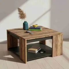 R&R MUEBLES - Mesa de Centro Cuadrada Domenic 80cm MarrónNegro